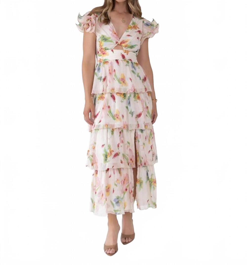 NEW ASTR emporia tiered maxi dress in cream pink floral